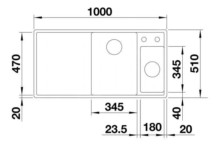 Konyhai mosogató Blanco Axia III 6 S – silgranit mosogató, 100 × 51 cm, kis tálca balra, tartozékokkal: fa vágódeszka, rozsdamentes tál, fekete