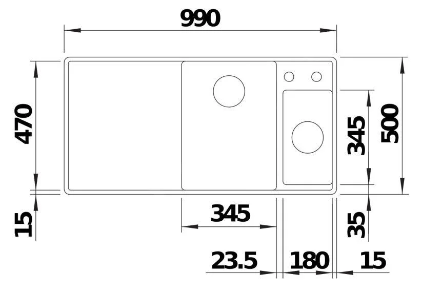 Konyhai mosogató Blanco Axia III 6S-F – silgranit mosogató, 99 × 50 cm, kis tálca jobbra, tartozékokkal: fa vágódeszka, rozsdamentes tál, fekete