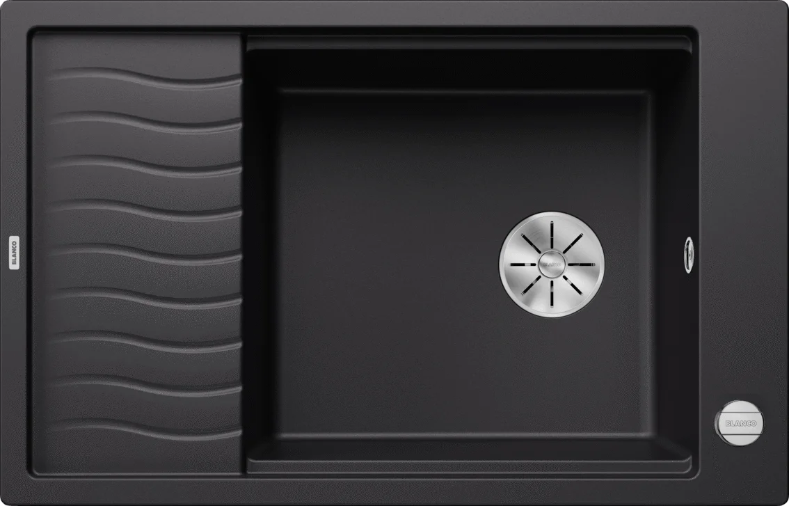 Küchenspüle Blanco Elon XL 6 S – Silgranitspüle, 78 × 50 cm, mit Zubehör: Abtropfgitter, Edelstahl, mit Exzenter, schwarz