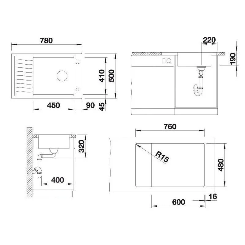 Kitchen Sink Blanco Elon XL 6 S – Silgranit Sink, 78 × 50 cm, without accessories, without excenter, black