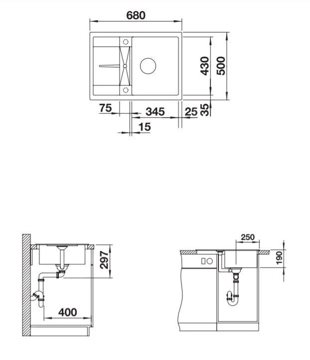 Küchenspüle Blanco Metra 45 S Compact – Silgranitspüle, 68 × 50 cm, mit Exzenter, schwarz