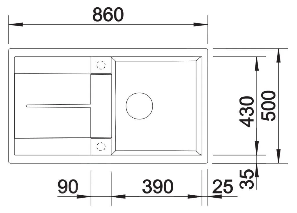 Blanco Metra 5 S konyhai mosogató – silgranit mosogató, 86 × 50 cm, excentrikus nélkül, fekete