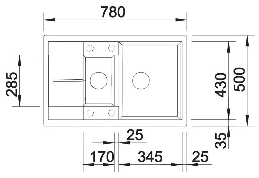Kuchynský drez Blanco Metra 6 S Compact – silgranitový drez, 78 × 50 cm, čierna