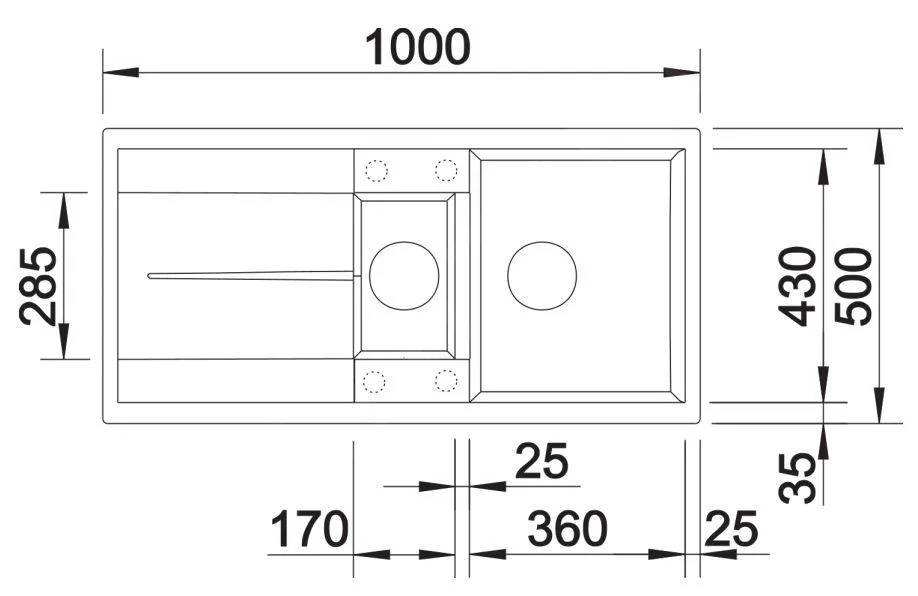 Kuchynský drez Blanco Metra 6 S – silgranitový drez, 100 × 50 cm, bez príslušenstva, bez excentra, čierna