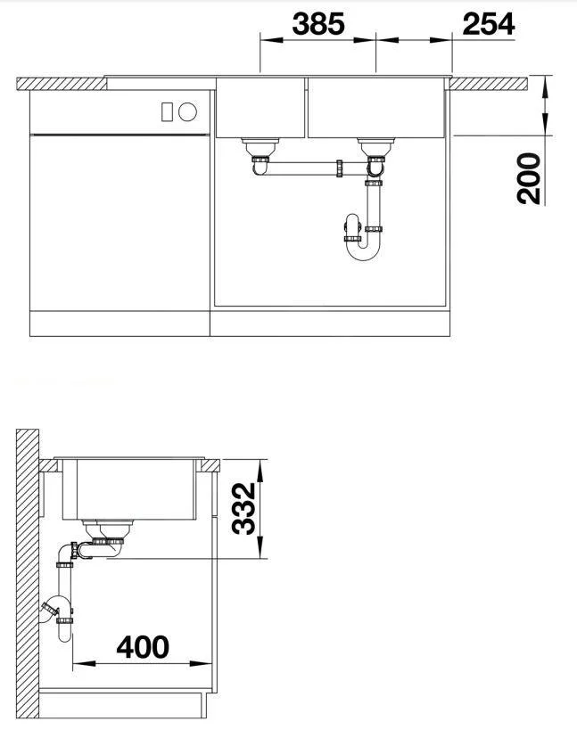Kuchyňský dřez Blanco Naya 8 S – silgranitový dřez, 116 × 50 cm, malá vanička vlevo, černá