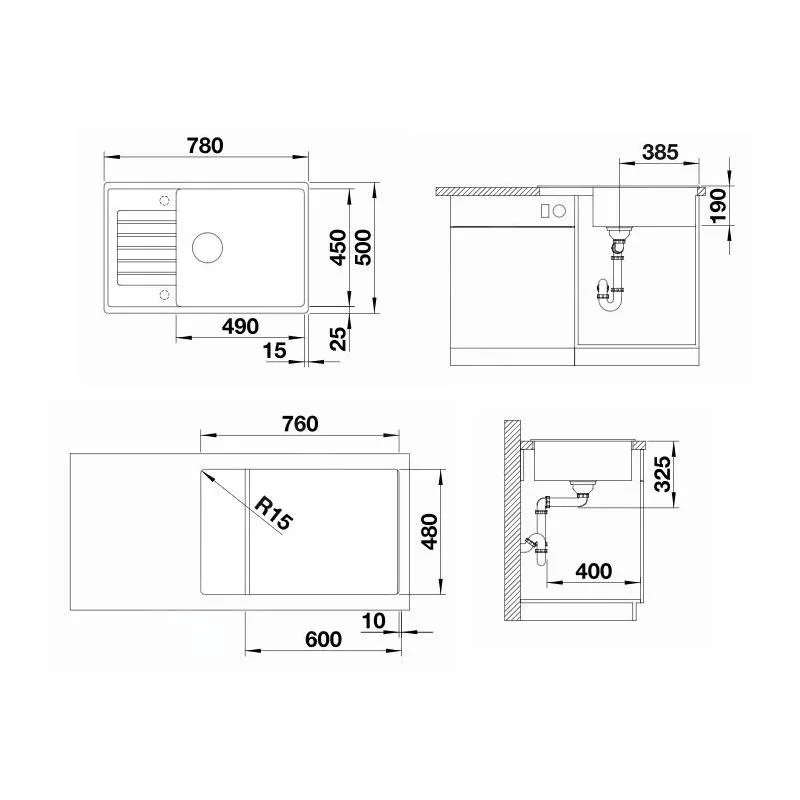 Küchenspüle Blanco Zia XL 6 S Compact – Silgranitspüle, 78 × 50 cm, ohne Exzenter, schwarz