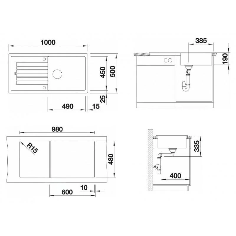 Blanco Zia XL 6 S konyhai mosogató – silgranit mosogató, 100 × 50 cm, excentrikus vezérléssel, fekete