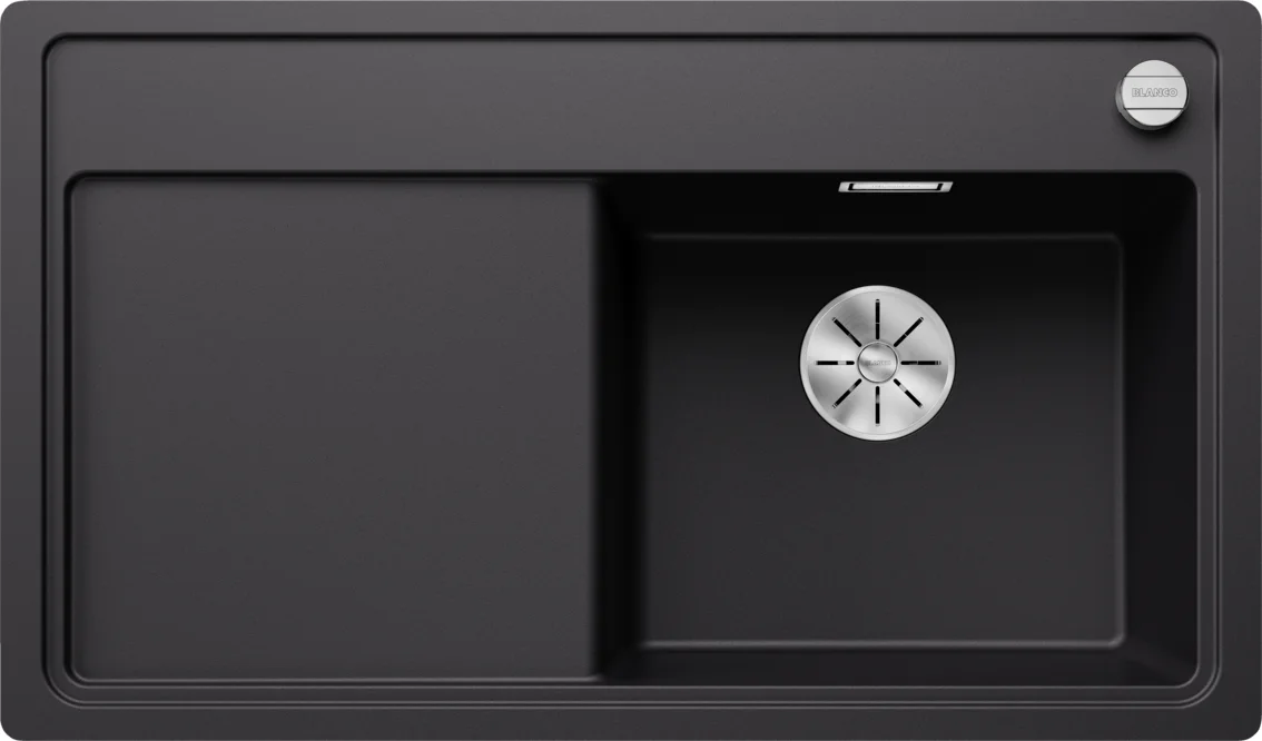 Kitchen Sink Blanco Zenar 45 S-F – Silgranit Sink, 84.8 × 49.8 cm, Small Bowl on the Right, Black