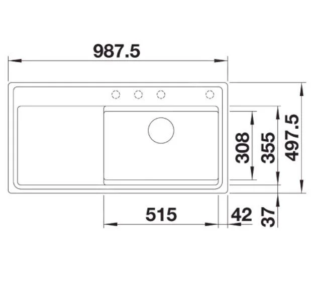 Konyhai mosogató Blanco Zenar XL 6 S-F – silgranit mosogató, 98,8 × 49,8 cm, kis medence balra, fekete