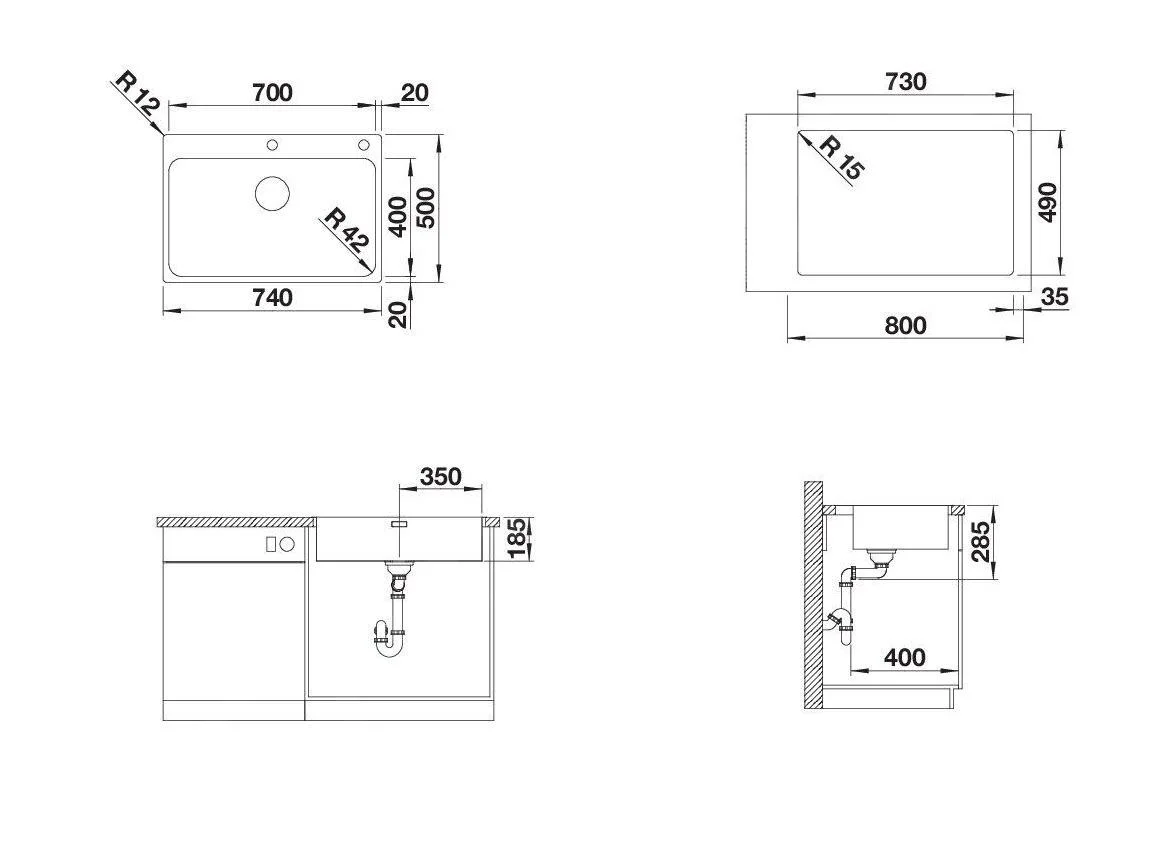 Kitchen Sink Blanco Solis 700-IF/A – stainless steel sink, 74 × 50 cm, polished stainless steel