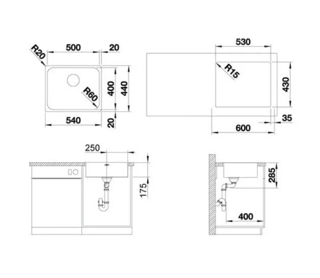 Konyhai mosogató Blanco Supra 500-IF R12 – rozsdamentes mosogató, 54 × 44 cm, polírozott rozsdamentes
