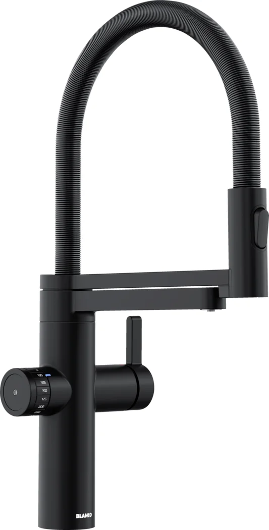 Drezová batéria Blanco Evol-S Pro Filter s filtráciou vody a flexibilným ramenom, čierna matná