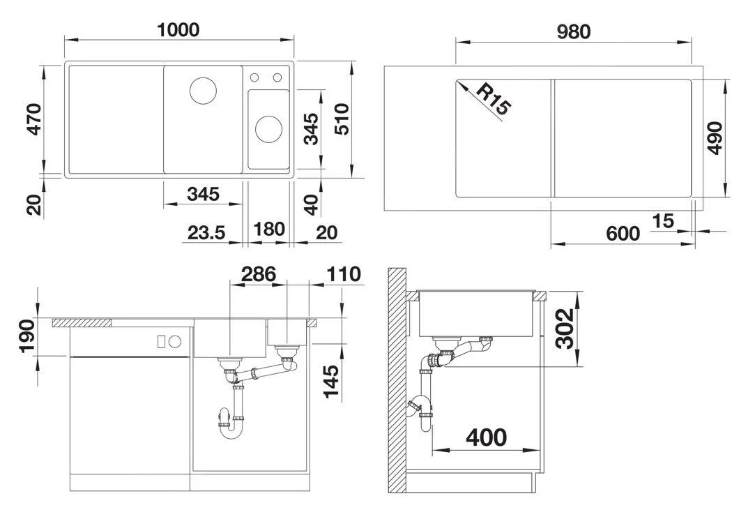 Kuchyňský dřez Blanco Axia III 6 S – silgranitový dřez, 100 × 51 cm, malá vanička vpravo, s příslušenstvím: dřevěná krájecí deska, nerezová miska, bílá soft