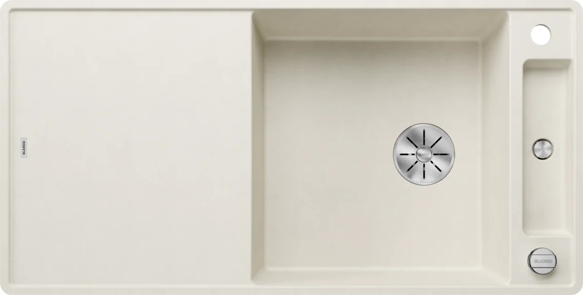 Konyhai mosogató Blanco Axia III XL 6S-F – silgranit mosogató, 99 × 50 cm, tartozékokkal: fehér üveg vágódeszka, fehér soft
