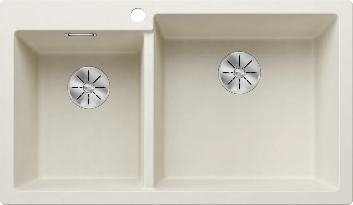 Küchenspüle Blanco Pleon 9 – Silgranitspüle, 86 × 50 cm, Doppelspüle, ohne Zubehör, ohne Exzenter, weiß soft