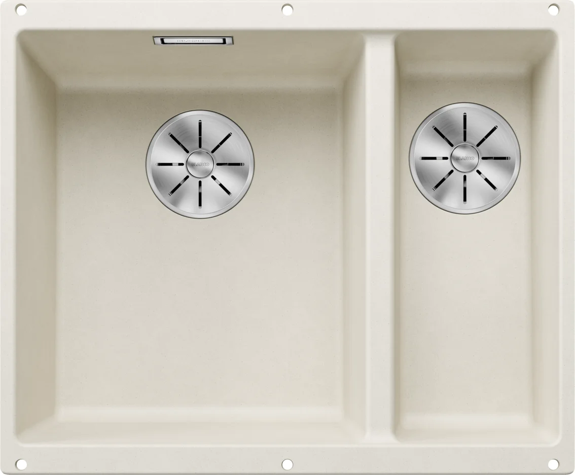 Konyhai mosogató Blanco Subline 340/160-U – silgranit mosogató, 55,5 × 46 cm, fő tál balra, fehér soft
