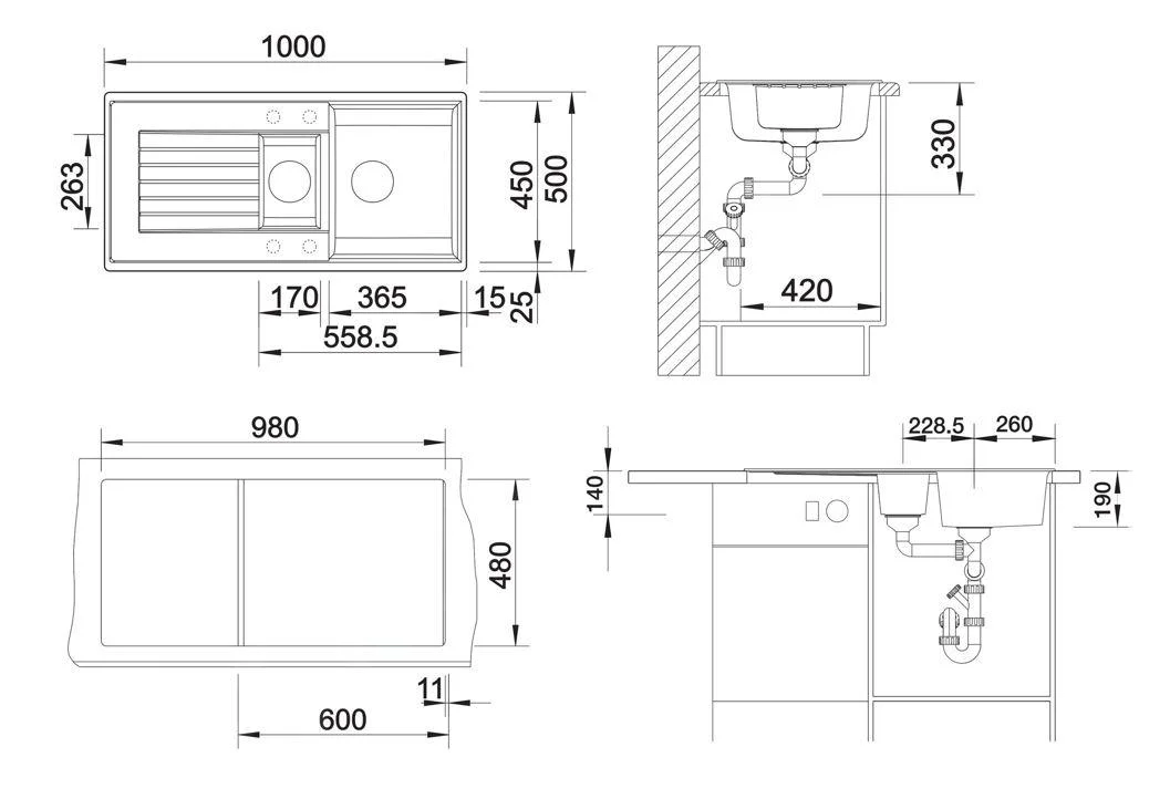 Kitchen Sink Blanco Zia 6 S – Silgranit Sink, 100 × 50 cm, without Excenter, Soft White