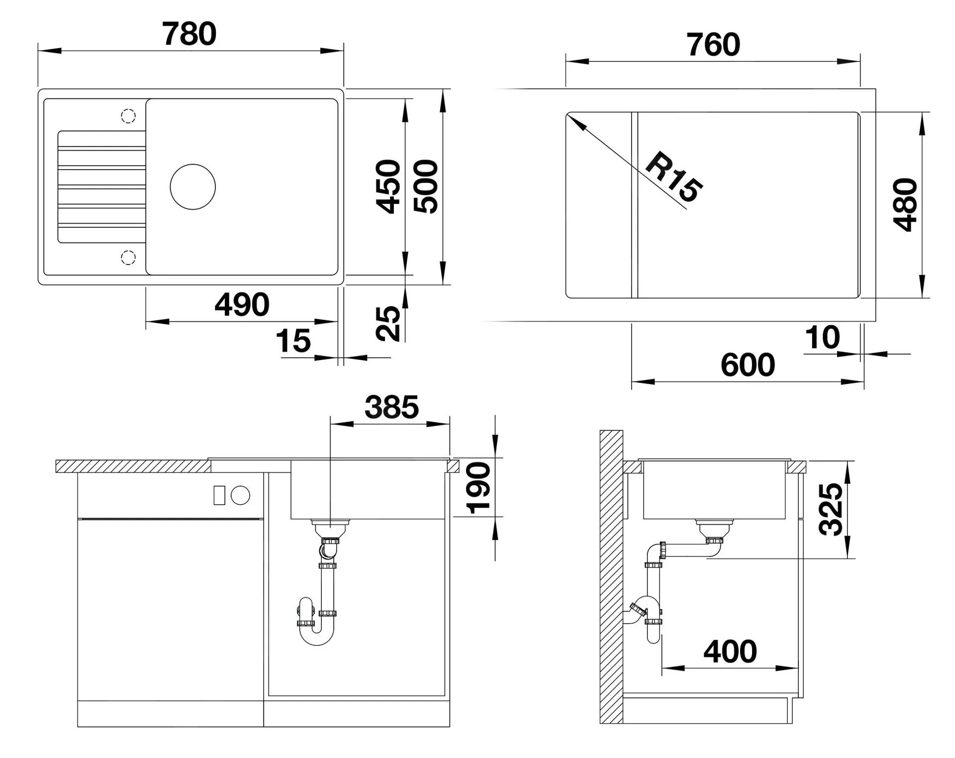 Blanco Zia XL 6 S Compact Kitchen Sink – Silgranit Sink, 78 × 50 cm, with Excenter, Soft White