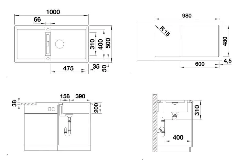 Kitchen Sink Blanco Adira XL 6 S – Silgranit Sink, 100 × 50 cm, Anthracite