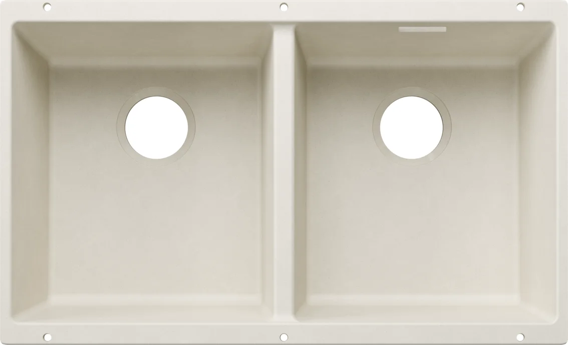 Konyhai mosogató Blanco Subline 350/350-U CU – silgranit mosogató, 75,5 × 46 cm, fehér soft