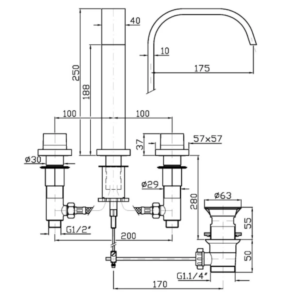Zucchetti Aguablu 3-Hole Basin Mixer ZA5416