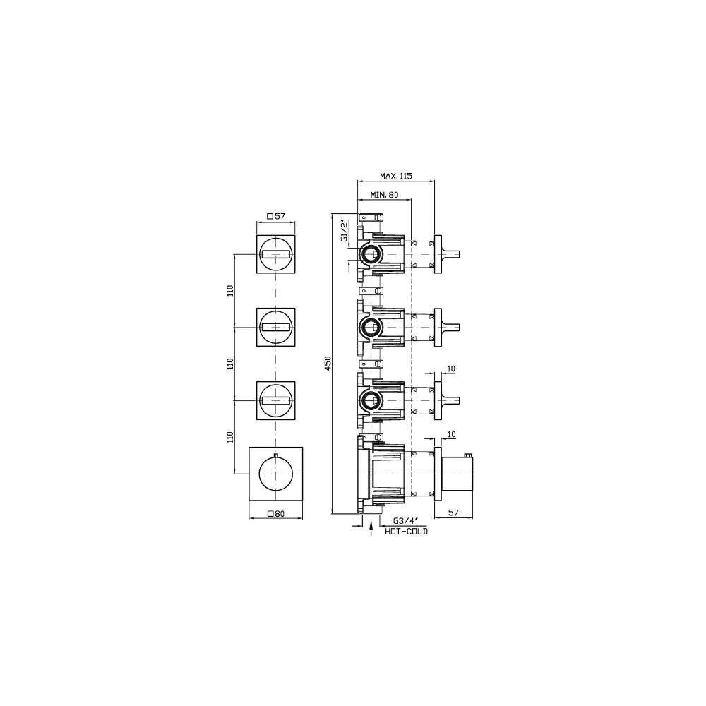 Zucchetti Aguablu Thermostat-Dusche mit 3 Absperrhähnen ZA5803