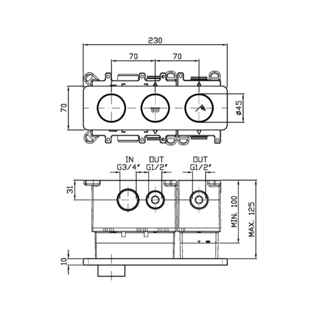 Zucchetti Hoop 2-Button Thermostatic Shower Mixer ZHO821