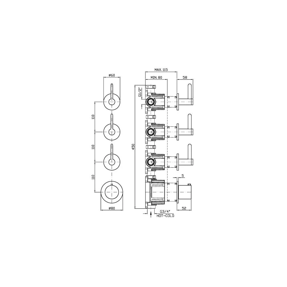 Zucchetti Isy22 Thermostatic Shower Mixer with 3 Stop Valves ZIS3803