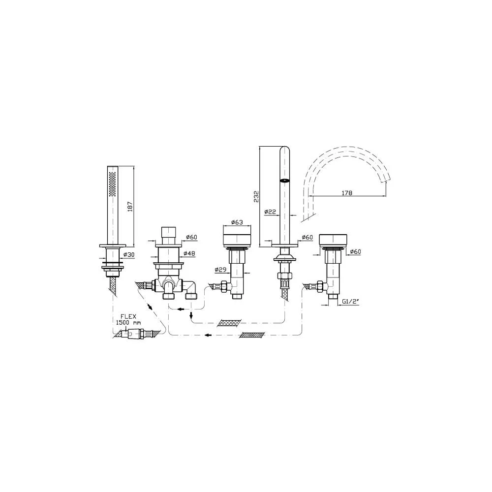 Zucchetti Isy22 5-hole deck-mounted bath mixer ZIS5533.N6