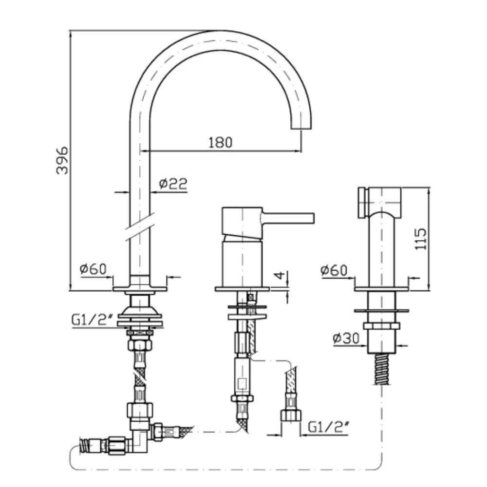 Zucchetti Pan S Single-lever mixer with swivel spout and side shower ZPA278