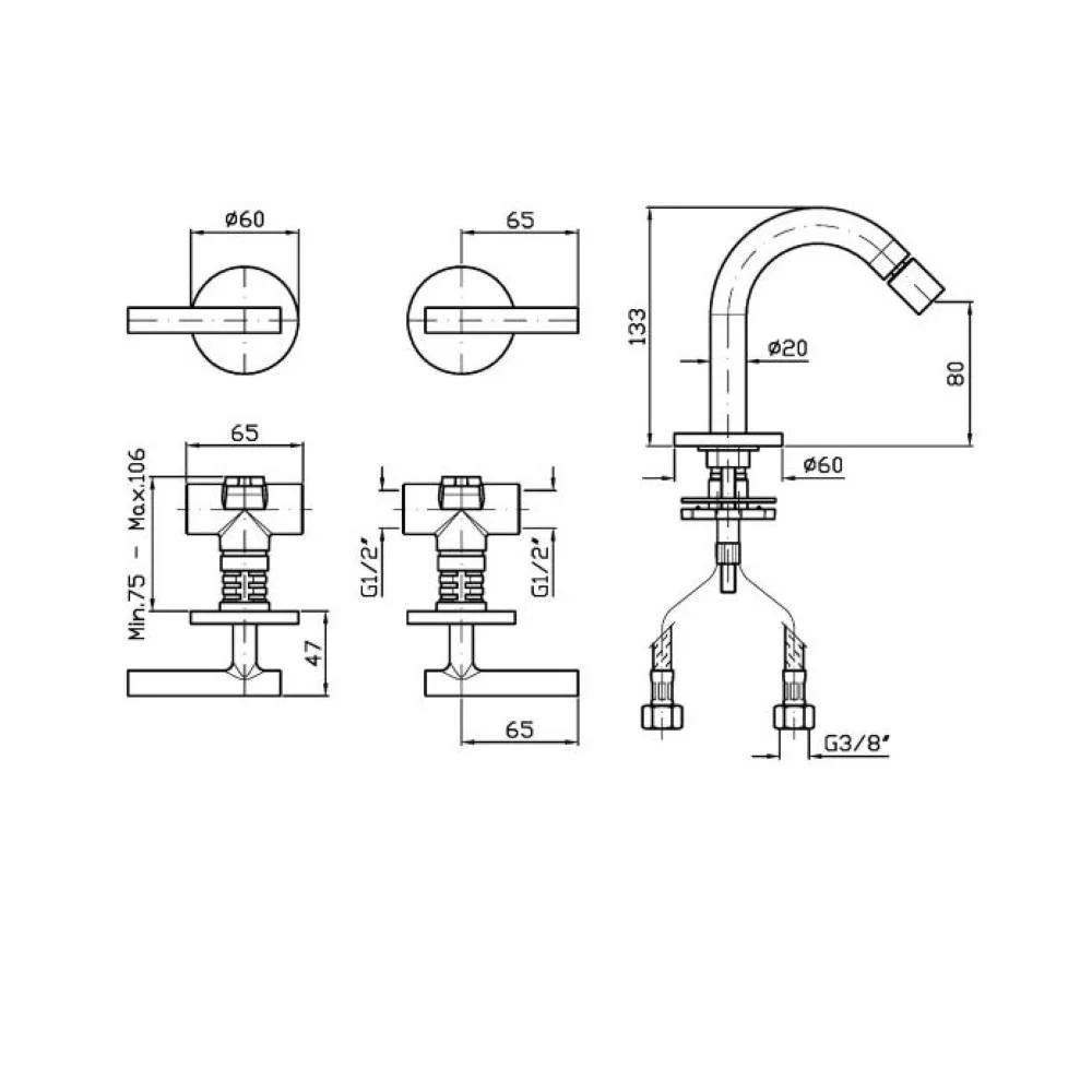 Zucchetti Pan S Bidet Mixer with Deck-Mounted Spout ZPA5775