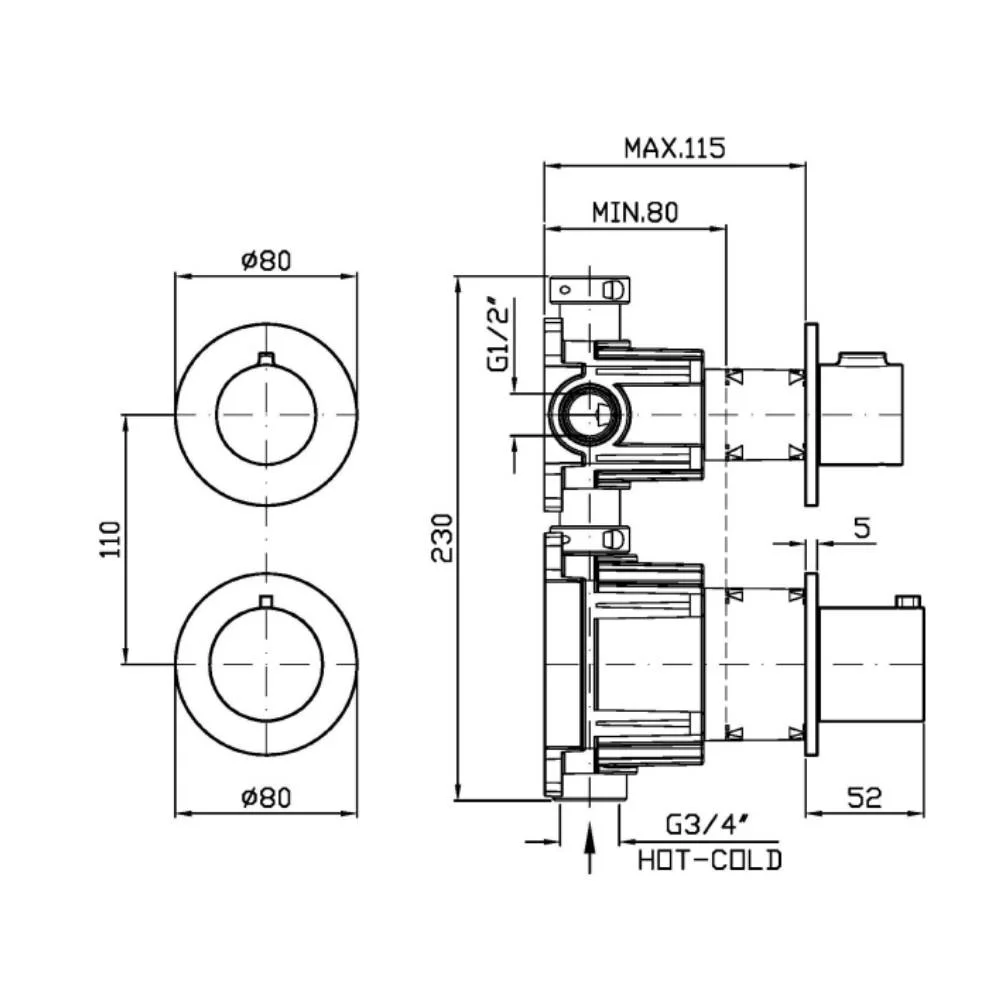 Zucchetti Pan S Thermostatic Mixer with Stop Valve ZPA801